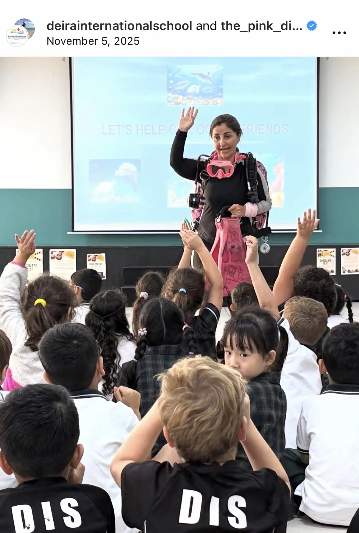 Rania speaking to students in a classroom